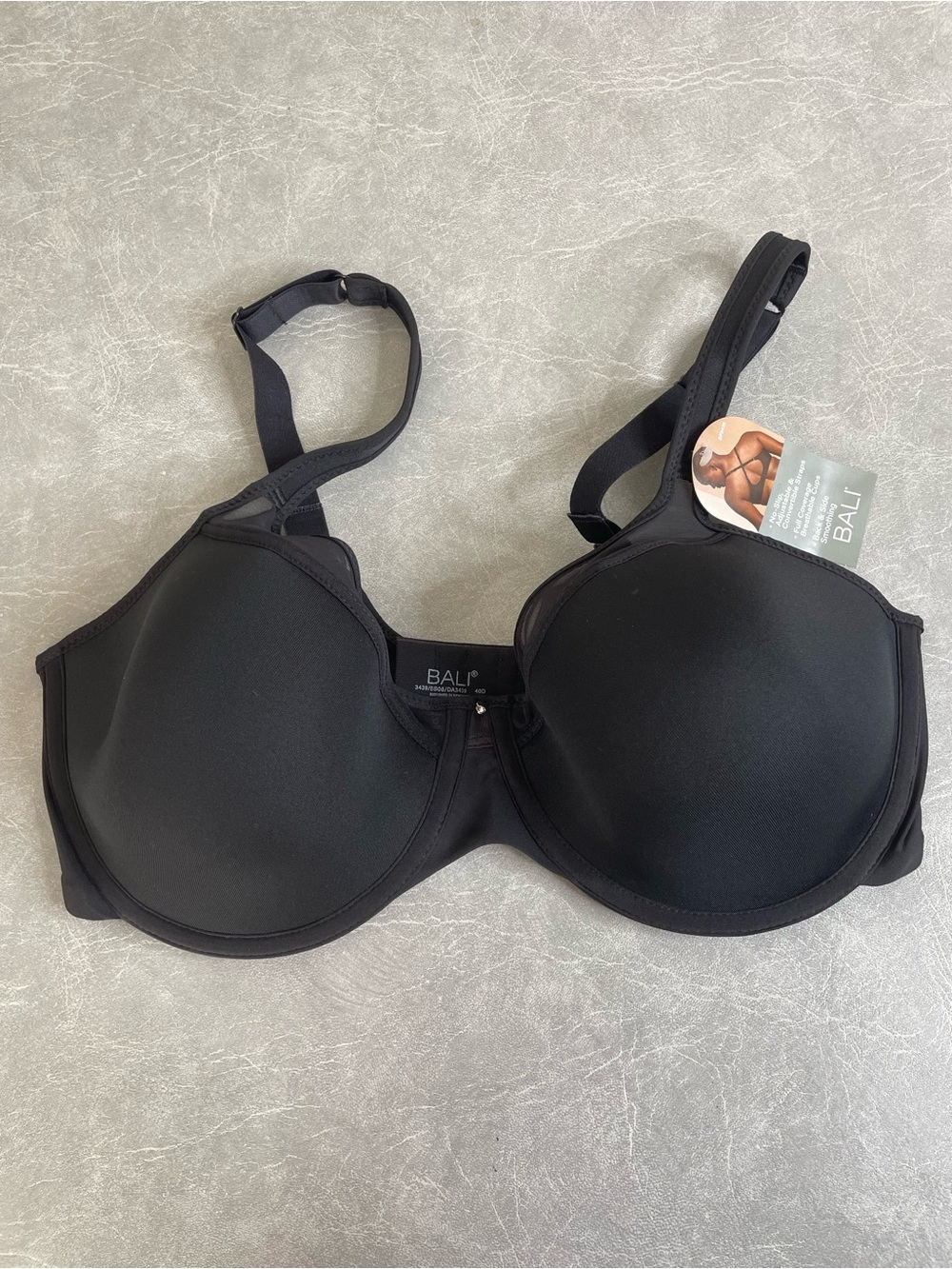 NEW Bali Black Seamless Underwire Full-Coverage Smoothing Bra with Mesh Trim